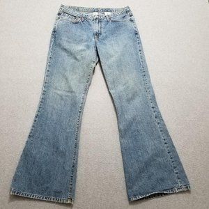 VINTAGE Lucky Brand Jeans Womens 14‎ Blue Denim Flared Dungarees 33x31 Made USA